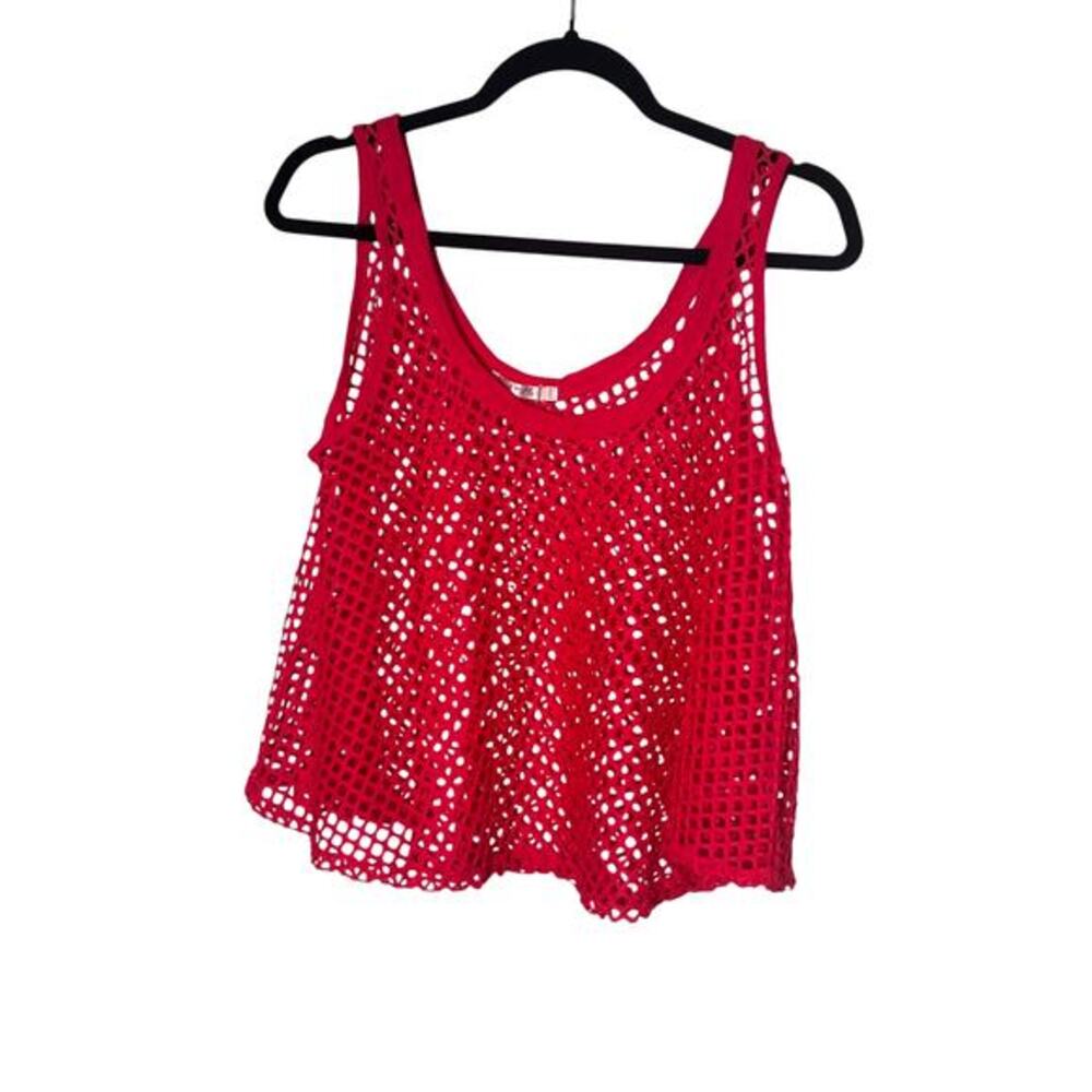 Heart & Hips Pink Mesh Cropped Tank Top Women's Size S Sheer Beach Cover‎ Up